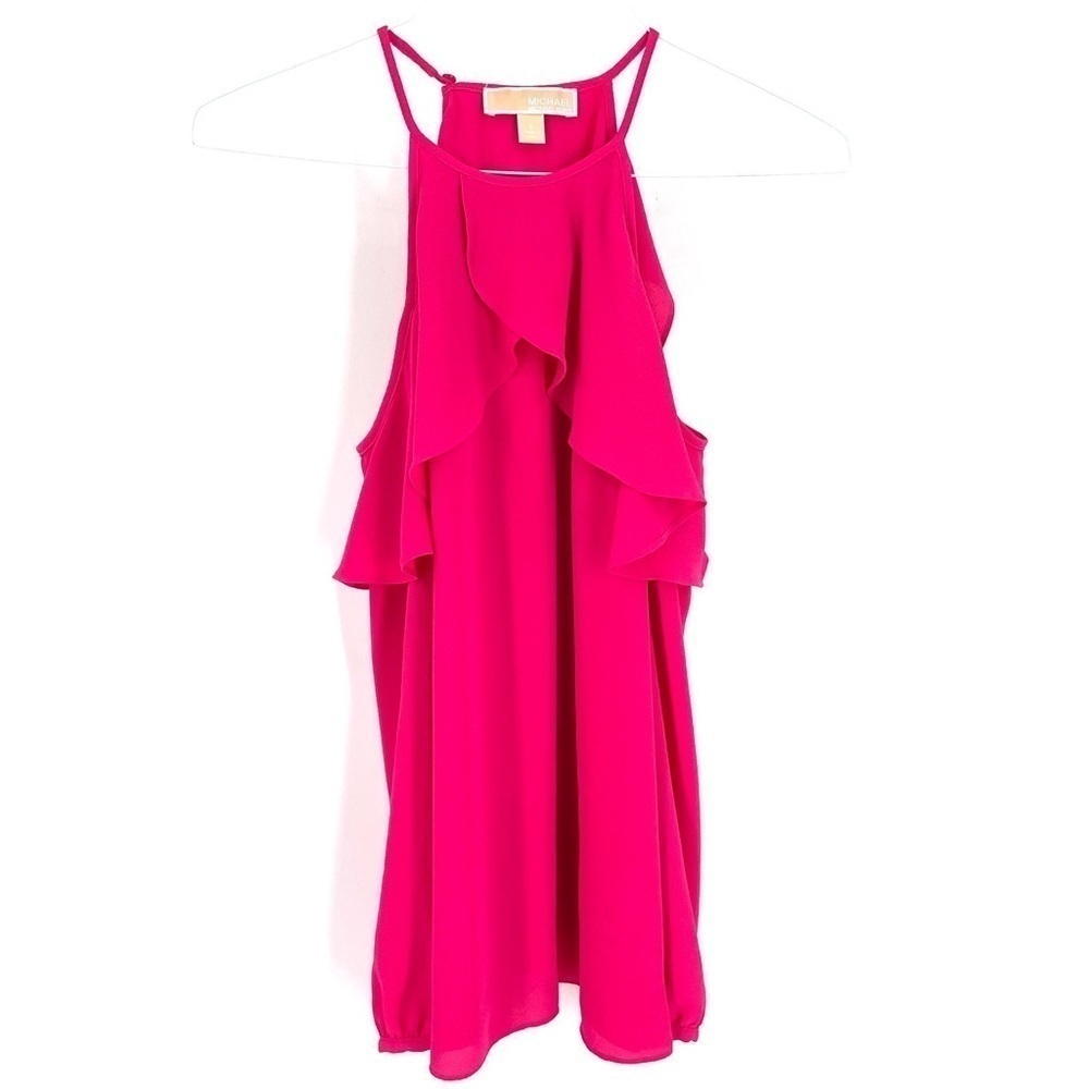 MICHAEL KORS MK COLD SHOULDER RED FLOUNCE LONG SLEEVE TOP - Picture 2 of 6